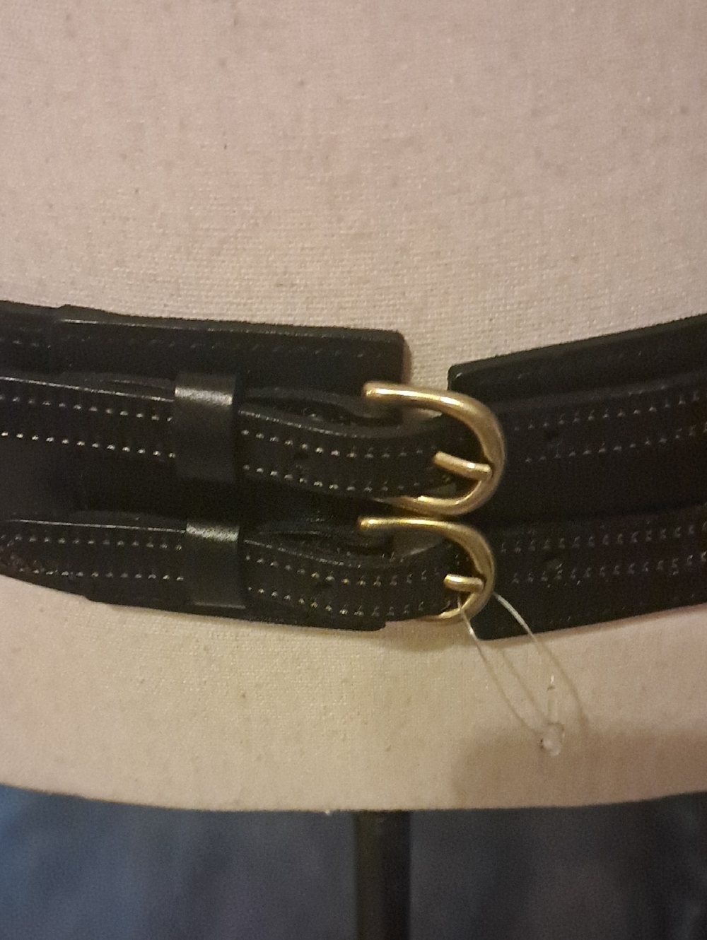 Fossil Black Wide Waist Belt with Double Gold Buckles Boho Festival Cottagecore - Picture 2 of 8